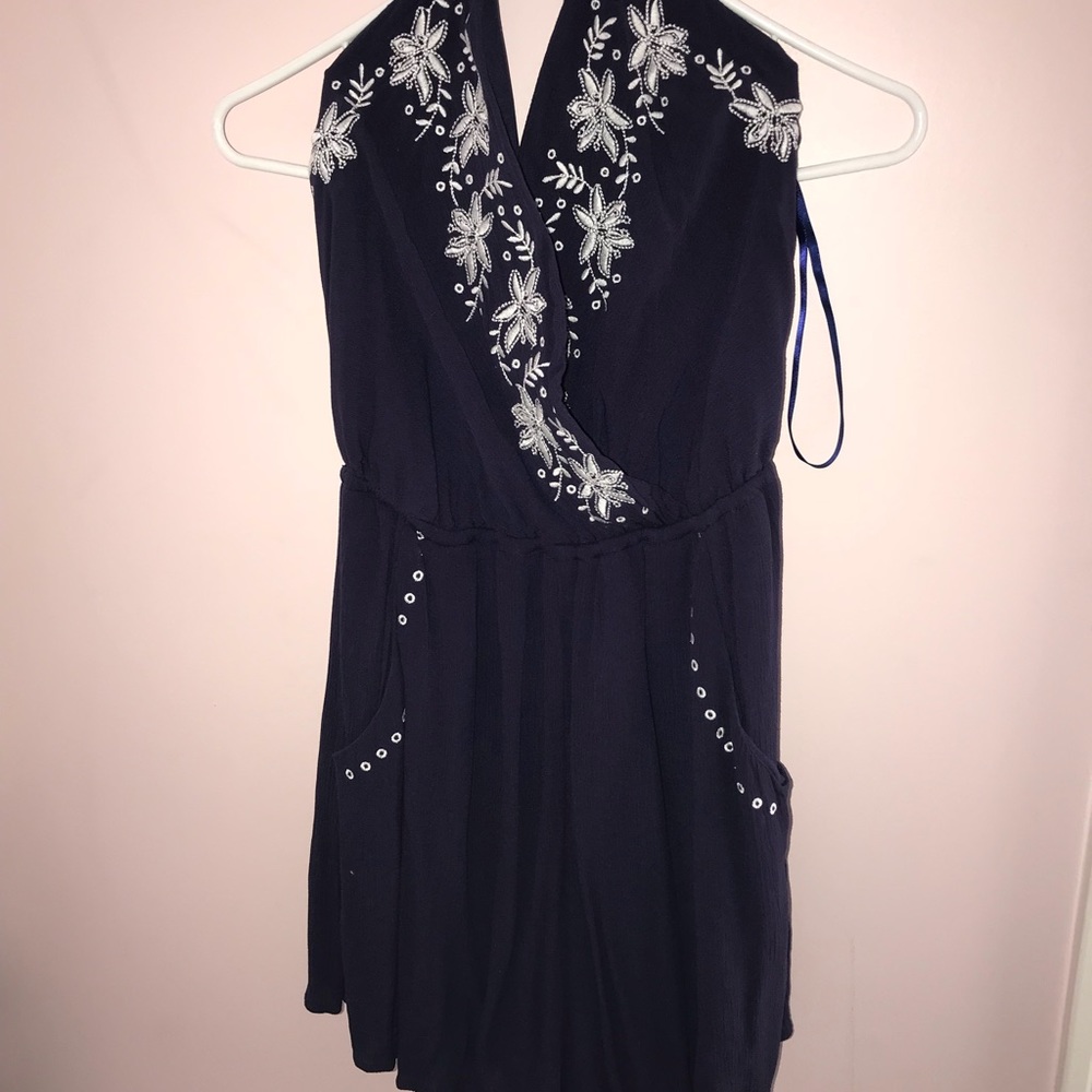 Embroidered blue romper
